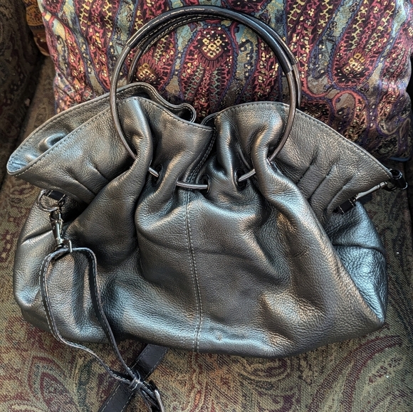 Vintage Nino Bossi Leather Convertible Bag In Grey Pewter Leather - Picture 1 of 16